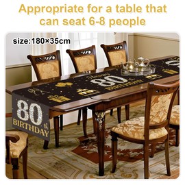 Table Runner 80th Birthday Black Gold Happy Birthday 80 Tablecloth with Diamonds, Table Decoration Birthday for Men Women 80th Birthday Decoration, Table Decoration 80 Years