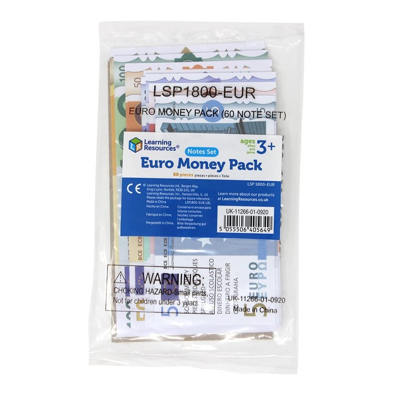 Learning Resources Euro Learning Resource Pack, Set of 60 Banknotes