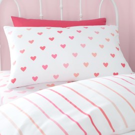 Catherine Lansfield So Soft Hearts and Stripes Single Duvet Cover Set with Pillowcases Two Pack Pink White