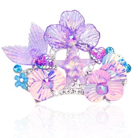 CURASA Purple Small Seashell Headband Cute Mini Starfish Hairband for Little Girls Princess Head Band with Hair Comb Birthday Decoration Starfish Seashell Mermaid Hair Accessories for Themed Party