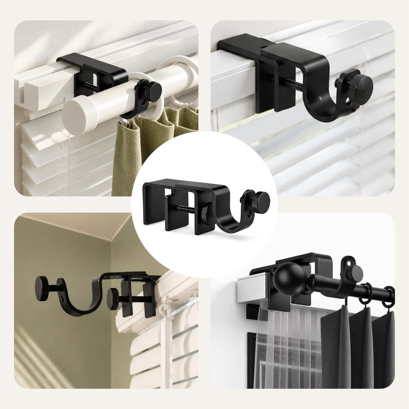 Over-Blinds Curtain Rod Brackets for Outside-Mount Blinds, Black 3-Pack