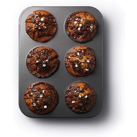 MasterClass Deep Muffin Tray/Yorkshire Pudding Tin, 6 Hole Non Stick Mould, Robust 1 mm Carbon Steel, Grey, 35 x 26cm