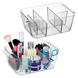 iDesign Makeup Organizer for Countertop-Storage for Cosmetics and Toiletries, Set of 2, Clear, Made in USA Divided Bin