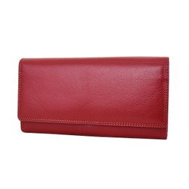 Womens Soft Leather Clutch Purse Envelope Style Cards ID Coins Cash Notes Holder AVT3 (Red)