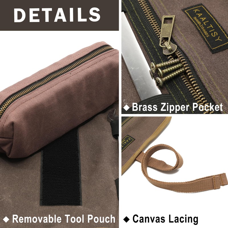 16OZ Waxed Canvas Tool Roll Bag, Heavy Duty Tool Storage