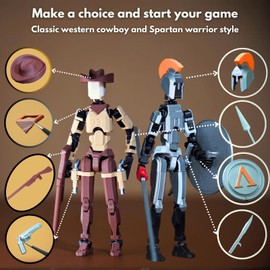 JoriBoBo - Spartan Warrior and Western Cowboy t13 Action Figure｜2-Pack 5.4 inches｜Assembly Completed｜ 3D Printed Dummy 13 Action Figure for Collectors｜Lucky 13 Gift for Friends