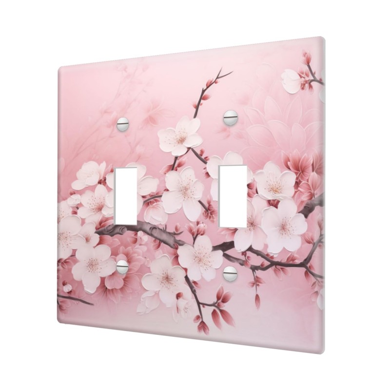 2 Gang Wall Plate Cover Beautiful Pink Cherry Blossoms Decorative