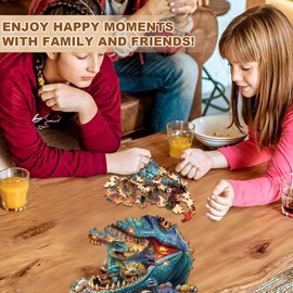 Jigfoxy Wooden Puzzle Adults, Dinosaur Wooden Puzzle Adult, Unique Wooden Animal Puzzle, Family and Friends L-34 x 32.8 cm, 230 Pieces