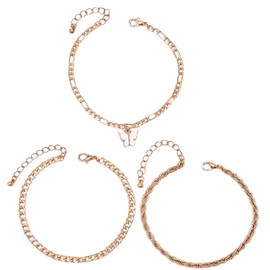 COLORFUL BLING Stainless Steel Butterfly Charm Figaro Chain Adjustable Size Strand Bracelet Ankle Bracelets for Women - Initial Butterfly Anklet for Women Multi-Layer Bracelet Anklet Jewelry Gifts-A