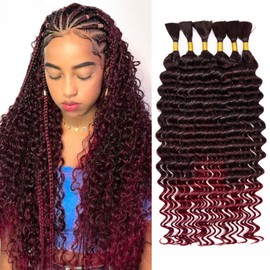 Braiding Hair For Boho Braids 200g Deep Wave Bulk Hair for Braiding Knotless 6 Bundles Wet and Wavy Faux Braiding Hair Extensions Bulk Bohemian Natural Color 20 Inch (TBUG#)