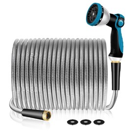 Garden Hose 50/100 ft Metal - Stainless Steel Water Hose Flexible Heavy Duty Garden Hose Collapsible and No Kink Water Pipe:_Orange_100ft