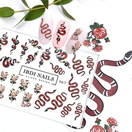 IBDI Snake and Flower nail Decals/Sliders for manicure or pedicure, Decal for nails, Slider for manicures and pedicures, Nail art