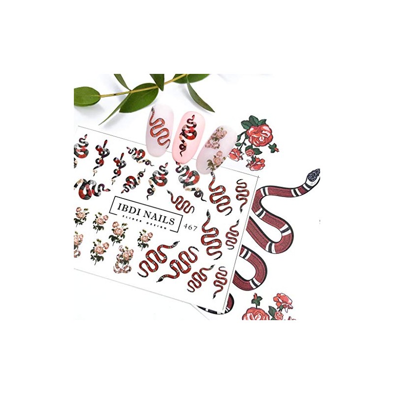 IBDI Snake and Flower nail Decals/Sliders for manicure or pedicure,