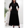 Women Black Church Dresses Maxi Button Down 3/4 Sleeves Print