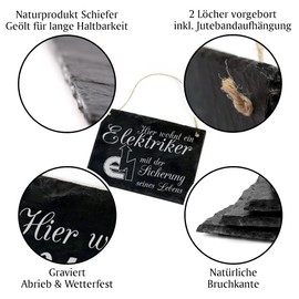 Door Sign Front Door Decoration – Hier wohnt ein Elektriker mit der Sicherung seines Leben – Slate with Engraving 22 x 16 cm Front Door Sign Door Sign