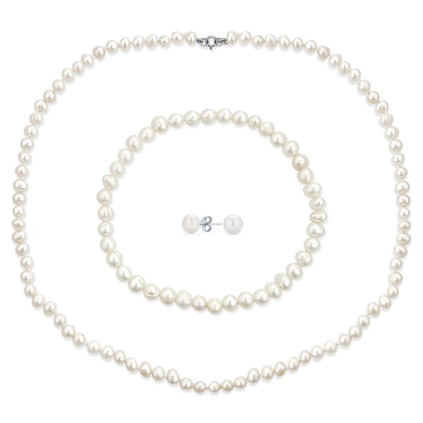 White Hand Knotted Freshwater Cultured Pearl Strand Necklace 18" Stretch