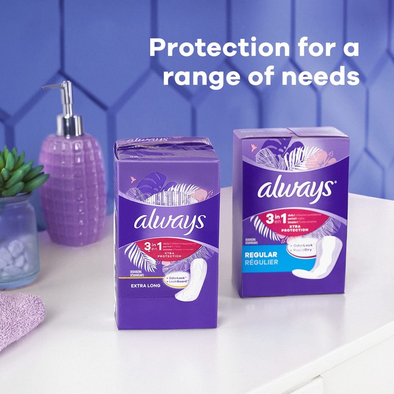 Always Daily Extra Protect Liners, Extra Long Length, Scented Panty