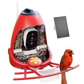 Bird Feeder Camera Wireless Outdoor, Dual Seed Chambers & Squirrel-Proof, 2K Ultra Video Live Stream Camera, Ideal Gift for Family and Birds Lover, Red