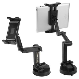 QWORK® Truck/Car Dashboard Windscreen Tablet Holder – Extra Stable Suction Cup and Multiple Extension Arms – 360° Rotatable Tablet Holder for Mobile Phones and Tablets up to 12.9 Inches
