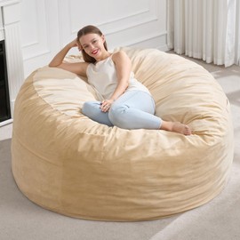 5FT Bean Bag Chair Bean Bag Chairs for Adults Giant Bean Chairs with Velvet Cover, Memory Foam BeanBag Chair Large Bean Bag Chairs for Adults for Living Room, Bedroom - Khaki (50" x 50" x 24")