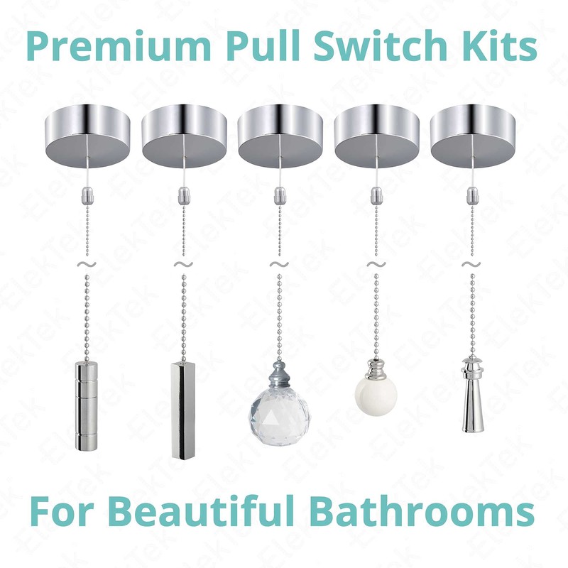 ElekTek Premium Chrome Bathroom Ceiling Light Pull Cord Switch with