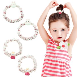 4PCS Cute Hair Ties Cartoon Bunny Hair Scrunchies for Women,Cute Ponytail Holder for Thick Hair,Hair Accessories for Women Girls (Pink)