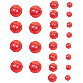 Zwenjuan Mother of Pearl Beads, Pack of 150 Artificial Pearl Floating Beads, Vase Filler, Round Beads Without Hole, Beads for DIY Jewellery Swimming, Christmas Vases Party Wedding, 10/12/16 mm (Red)