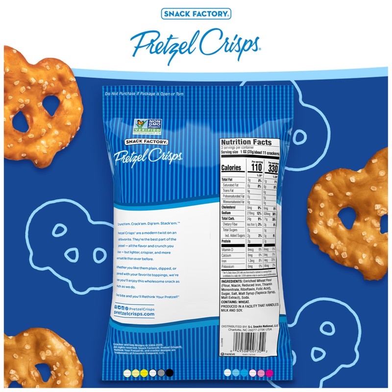 Snack Factory Pretzel Crisps, Original, On-the-Go Bag, 3 Oz (Pack