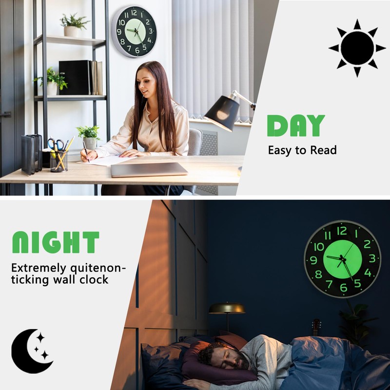 Oxmidud 12 Inch Glow in the Dark Wall Clock,Battery Operated