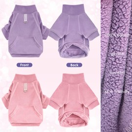 Idepet Fleece Dog Sweater 2 Pack, Winter Dog Clothes Turtleneck Sweatshirt Cat Apparel with Leash Ring, Pink, Purple, Large