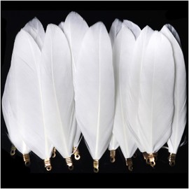 LUORNG 30PCS Small Straight Knife Feathers with Clip Fastener Goose Feathers 7 to 9cm DIY Jewellery Accessories for Costume Jewellery Home Textile Handmade Wedding Decoration White