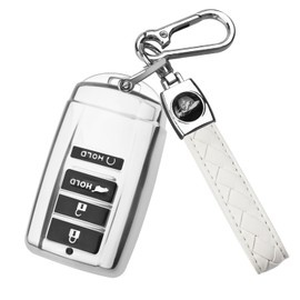 QBUC Key Fob Cover for Acura MDX 2014-2020, for Acura RDX 2015-2021, Soft Key Shells Case with Keychain for ILX RLX TLX 2015-2022 Car Accessories(4 Button,Silvery)