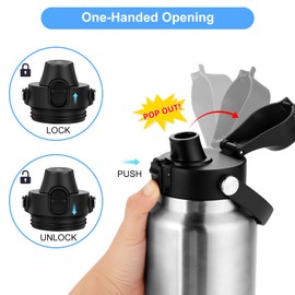 BIJISI Auto Spout Lid for YETI Rambler Bottles, Fits 18/26/36/64 oz Bottles, Chug Replacement Lid Cap with Push-Button Lid and Flexible Handle