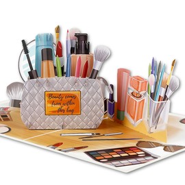 Cardology - Makeup Bag 3D Pop-Up Card | Fun Birthday Card for Makeup Lovers, Milestone Celebrations and Mothers Day Cards | Perfect for Girls, Teens, Mum, Sister and Friend (Makeup Bag)