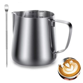 Jarra para Espumar Leche - 600ml 20oz Jarra de Espumar de Leche de Acero Inoxidable para leche para Espumar Café Espresso y Leche Máquina de Capuchino Espresso
