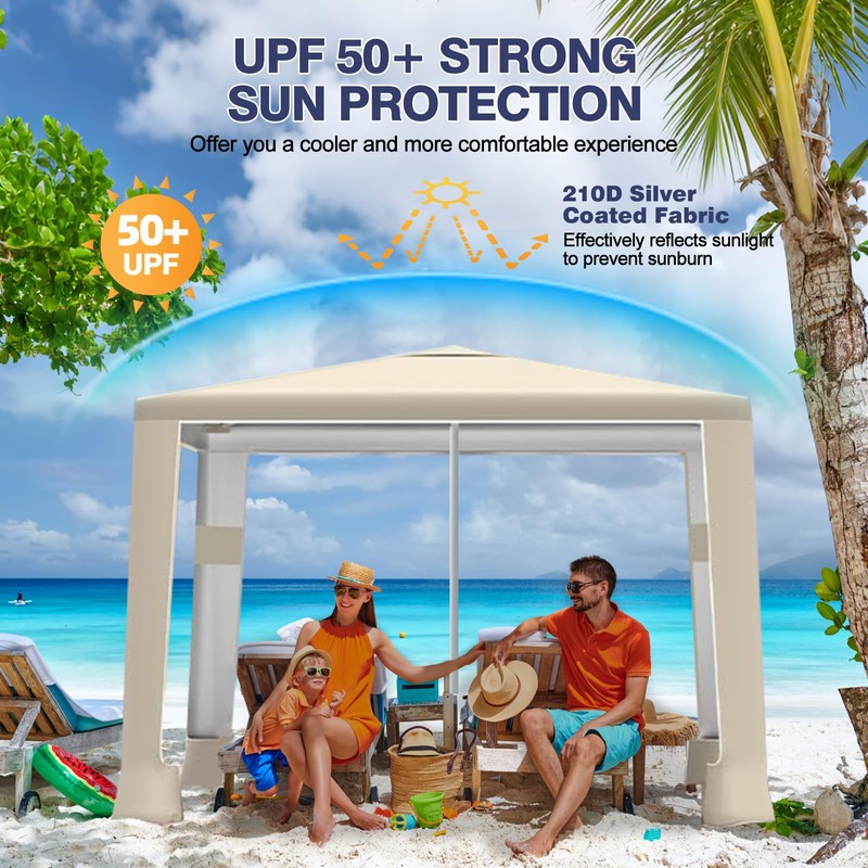 8'×8' Beach Tent, UPF 50+ Beach Canopy Sun Shelter for