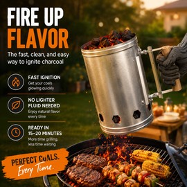 Charcoal Chimney Starter for BBQ Grilling – Metal Fire Lighter Barrel for Outdoor Cooking & Camping
