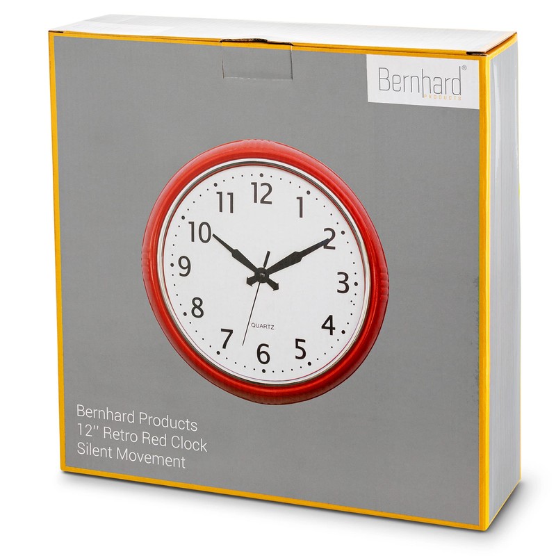 Bernhard Products Retro Wall Clock 12 Inch Red Kitchen 50's