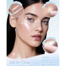 Caedelfly Multi-use Jelly Eyeshadow Stick,2-in-1 Silver Shimmer Eyeshadow Highlighter Stick, Eye Glitter Makeup, Long Lasting Easy to Use and Blend Facial Makeup for Eye and Face, Gift for Women 01