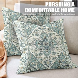 XPHZZL Pack of 2 Bohemian Style Linen Decorative Cushion Covers 50x50 cm Square Throw Pillow Covers 20x20 Inch Boho Style Pillowcases for Outdoor Home Decor Sofa Bedroom Car - Dark Green