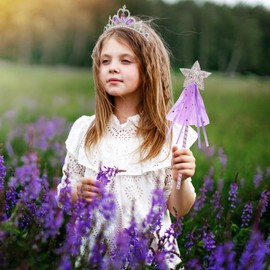 Prinzessin Krone Mädchen, Kinder Kristall Krone Fee Wand Prinzessin Dress up Haarschmuck Mädchen Haarzubehör Geburtstag Tiara Geschenk für Mädchen 3-12 Jahre (Lila)