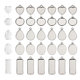 Innovess Pendant Trays Kit Round, 5 Styles Silver Pendant Blanks for DIY Crafting, Bezels for Resin Jewellery Making, Cabochons Flat Back Settings for Earring Pendants Jewellery Making（60pcs）