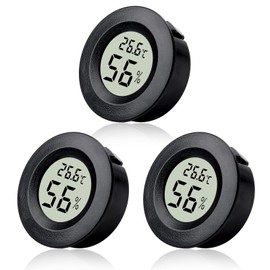 3 Pack Hygrometer Thermometer Mini Indoor Round LCD Digital Temperature Humidity Monitor Gauge for Greenhouse Dehumidifiers Humidifiers Basement Babyroom Home Office Celsius Display - Black