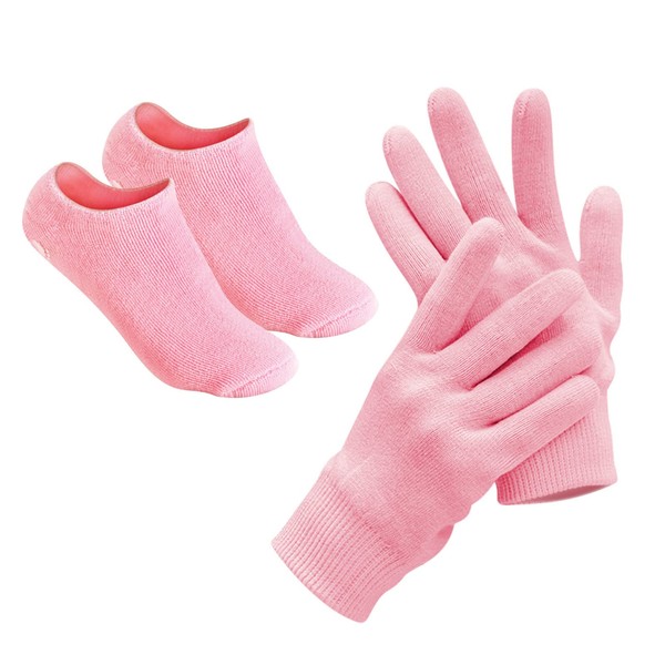 Pinkiou Moisturising Socks and Gloves Gel Inner Use for Cracked Foot Hands Whitening Softening (Pink)