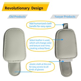 Yuoyar Sunglass Holder for Car, Magnetic Leather Sunglasses Holder and Ticket Card Clip, Car Visor Accessories, 2 Packs (Silver Grey)