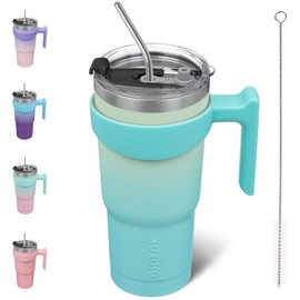 BJPKPK - Vaso con asa de acero inoxidable de 20 onzas con tapa y popote aislado, color menta
