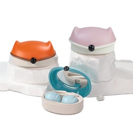The Mujen Contact Lens Case Kit, Cute Color Book Fox Contact Lens case with remover tool, Portable contact lens travel storage kit with mirror, container, tweezer, holder (Blue_Fox)