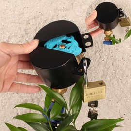 Outdoor Faucet Lock, Garden Hose Lock Suitable for Outdoor Garden Faucets, Metal Faucet Lock Anti Theft Hose Faucet Lock. (Black with Padlock)