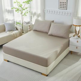 LILYPEACH Solid Fitted Sheet Set, 100% 600 Thread Count Egyptian Cotton Fitted Sheet with Two Pillowcases (Gray, Queen (U.S. Standard))