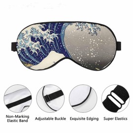 Vnwoalu Kanagawa Great Wave Sleep Eye Mask Japanese Ocean Beach Men Women Sleep Mask with Adjustable Strap Eye Cover Eye Shade for Travel, Nap,Meditation